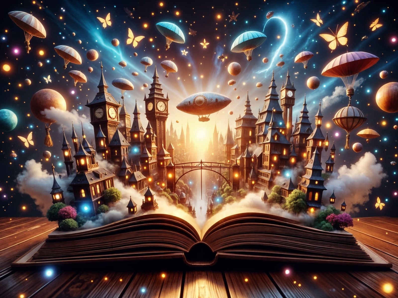 Whimsical Steampunk City Unfolds in a Vintage Book