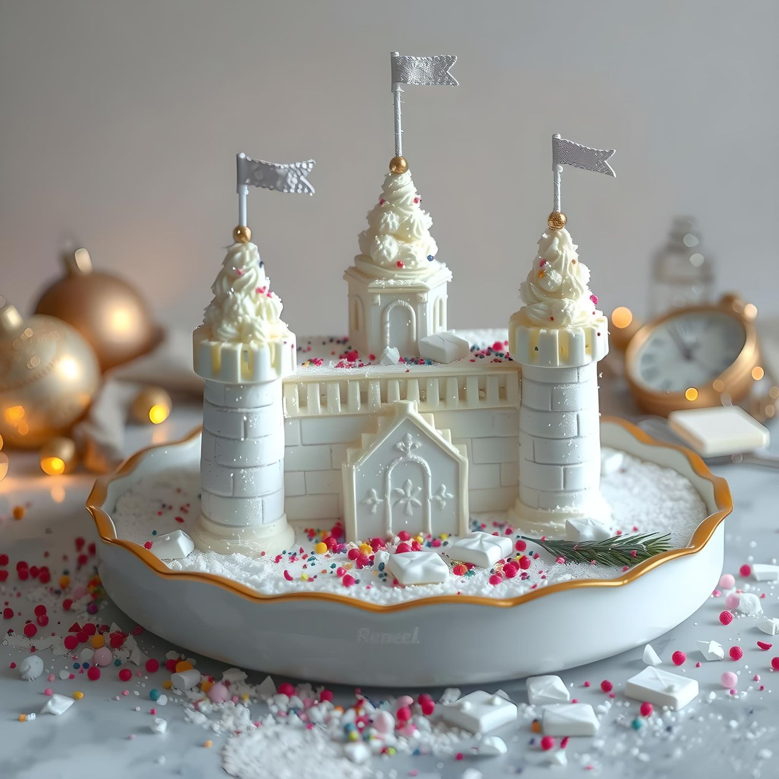 Intricate Sugar Castle on Ornate Tray