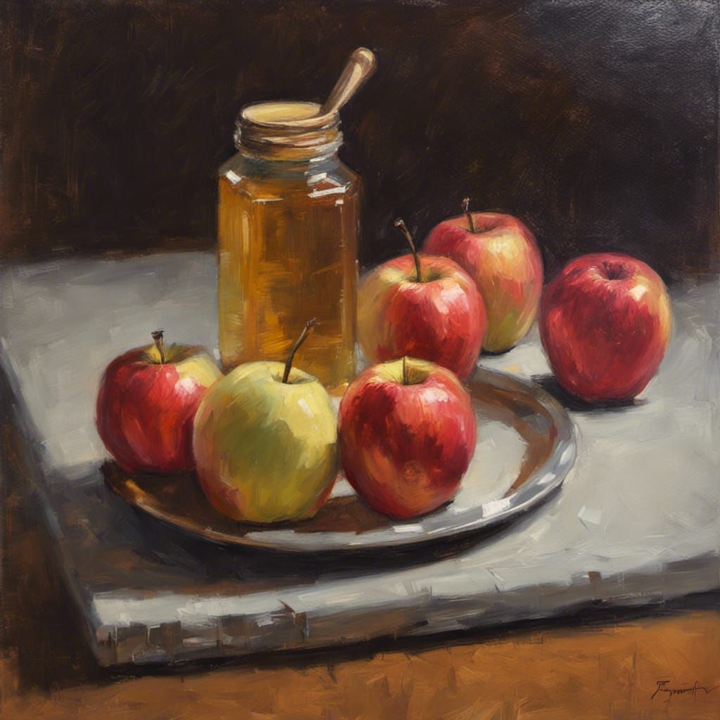 Honey Apple Still Life as Oil Painting