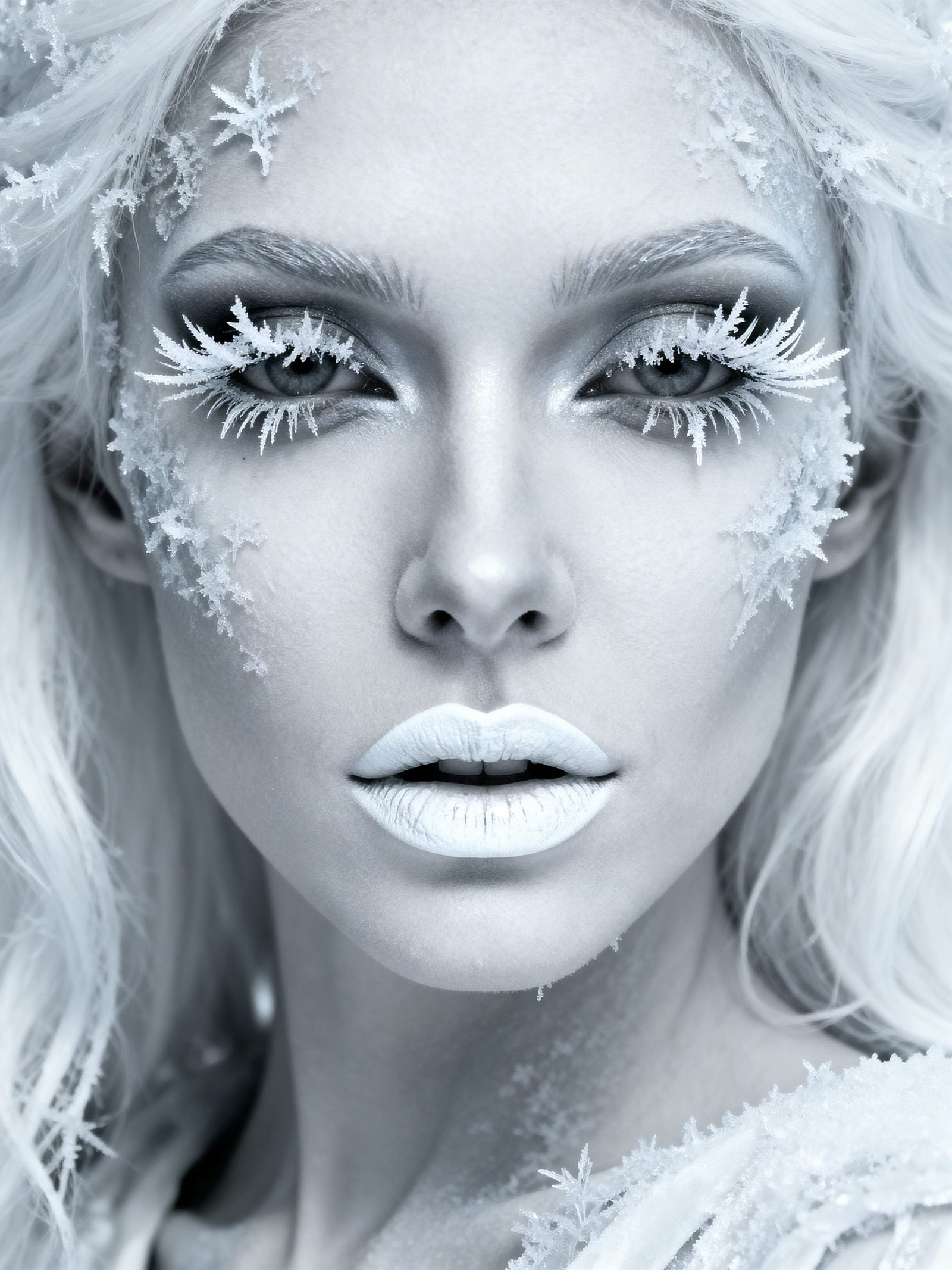 Gothic Ice Witch Portrait with Textured Frost Detail