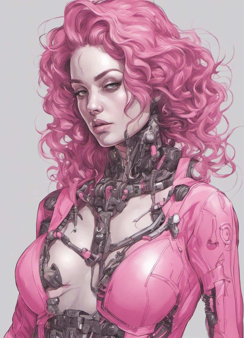 Confident Cyborg Girl in Pink Latex Outfit