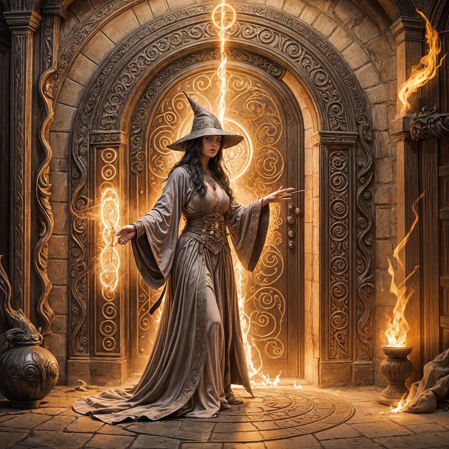 Medieval Magic Door with Ring of Fire