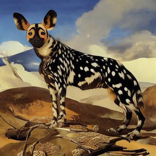 Striking African Wild Dog Pup Linocut