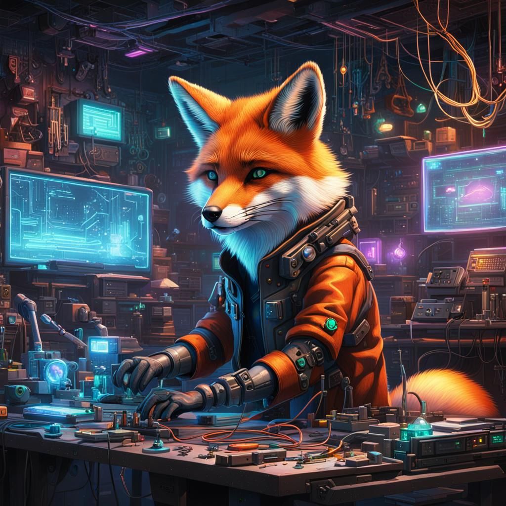 Cyberpunk Fox Upgrades Itself in Workshop
