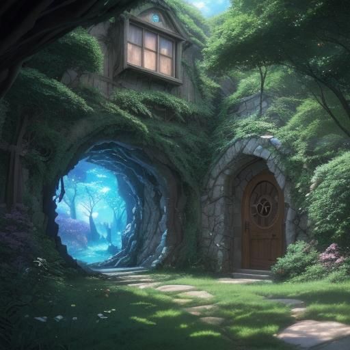 Fantasy Portal Through Wall in Anime Style