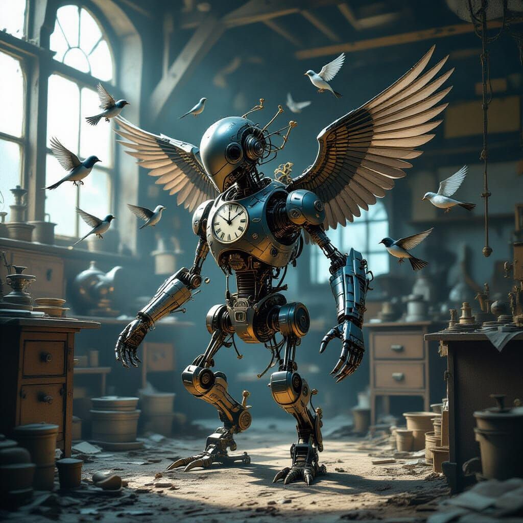 Clockwork Automaton Transforms into Mechanical Birds