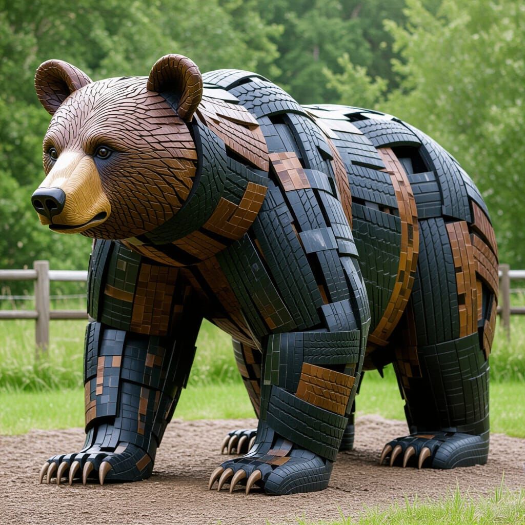 Bear Sculpture Artfully Crafted from Recycled Tires