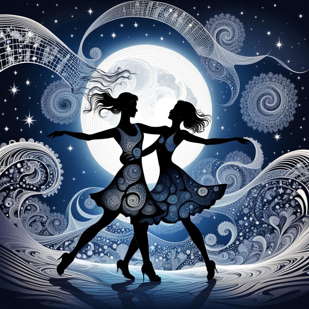 Couple Dancing Under Stars: Abstract Vector Fractal Art