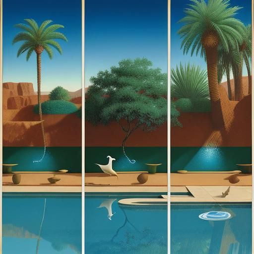 Camel at Oasis in Surrealist Style