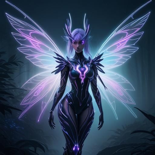 Futuristic Sci-Fi Fairy with Neon Wings