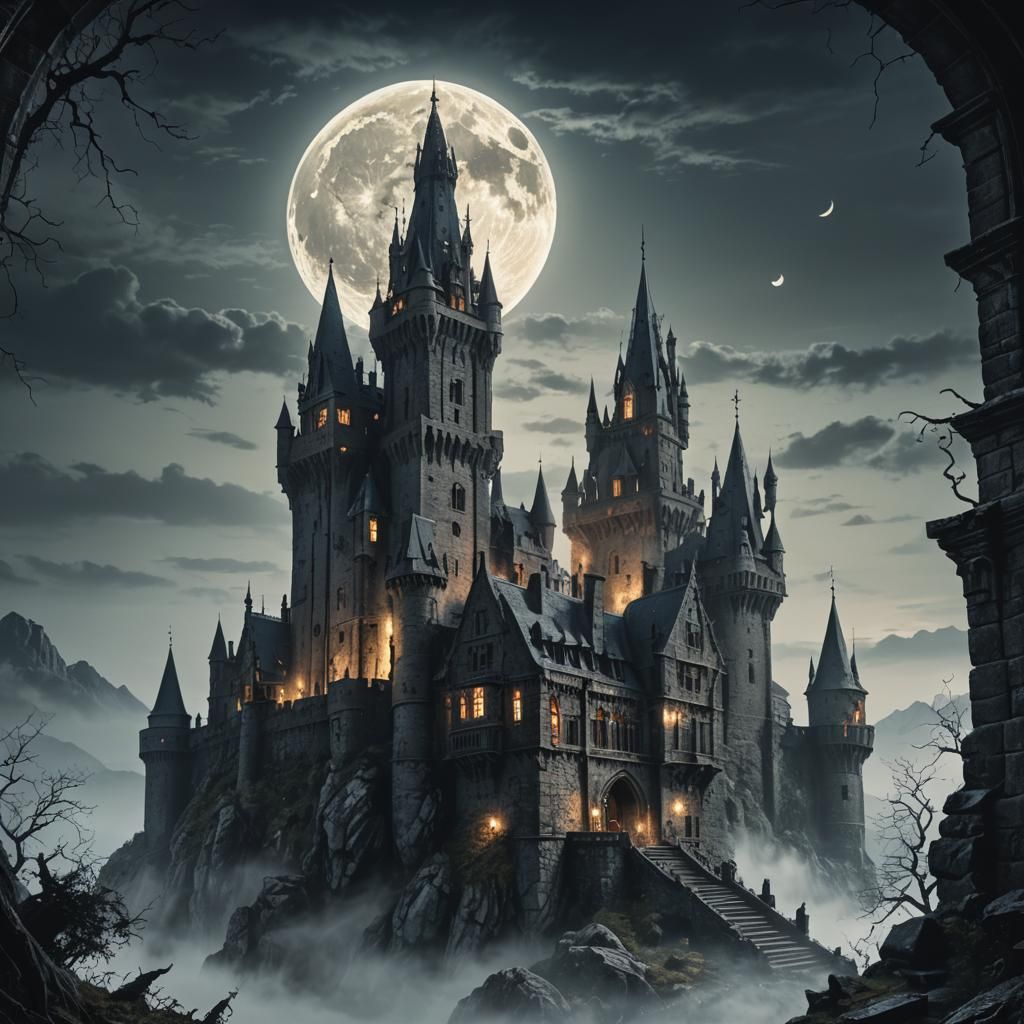 werewolf climbing a gothic castle