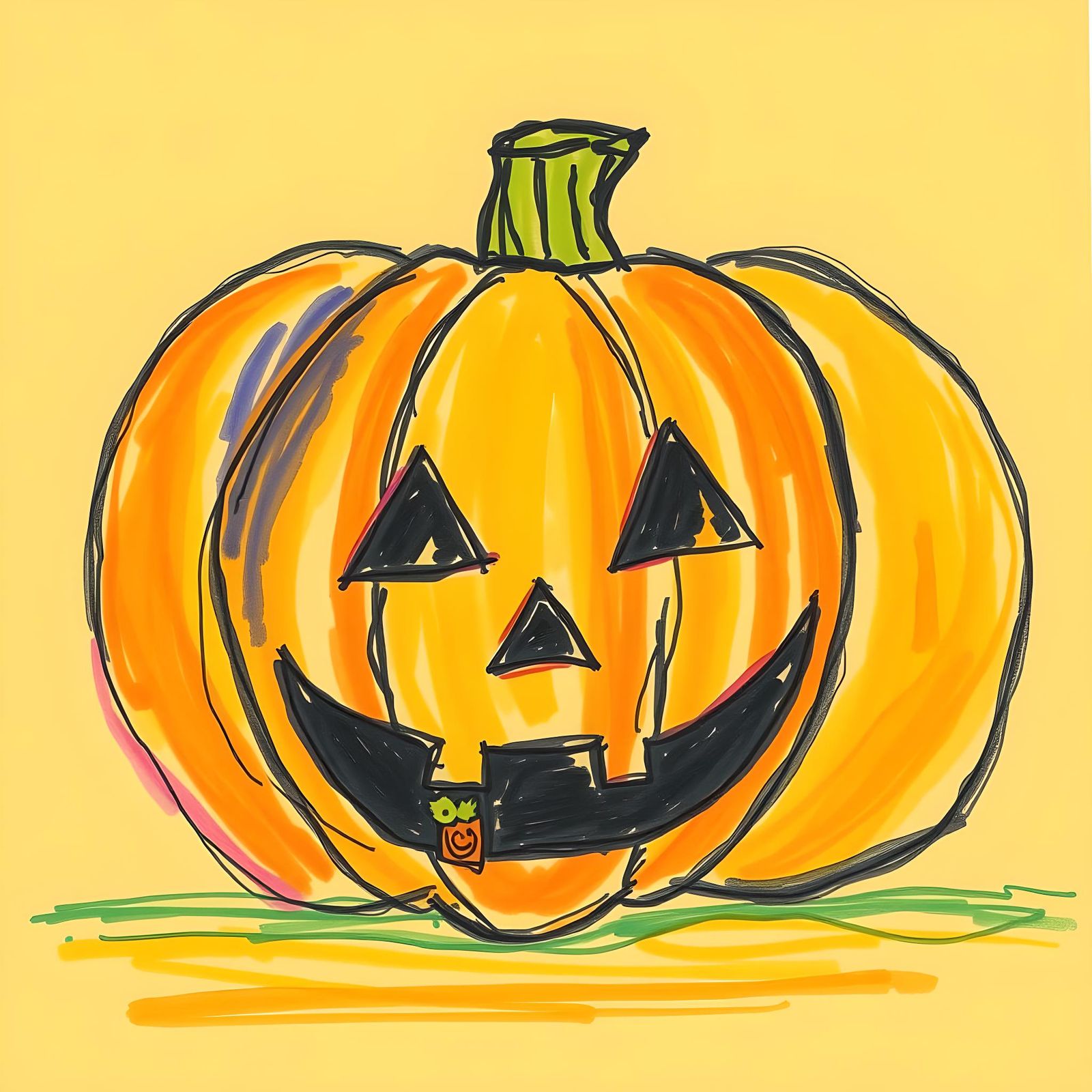 Childlike Crayon Drawing of Halloween Pumpkin