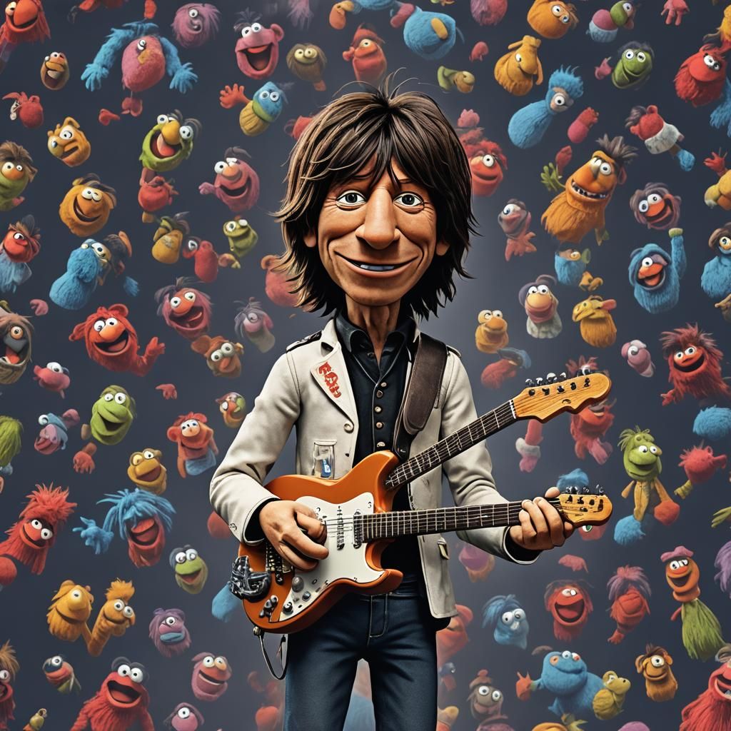Jeff Beck Muppet Hand Puppet: Detailed Digital Art