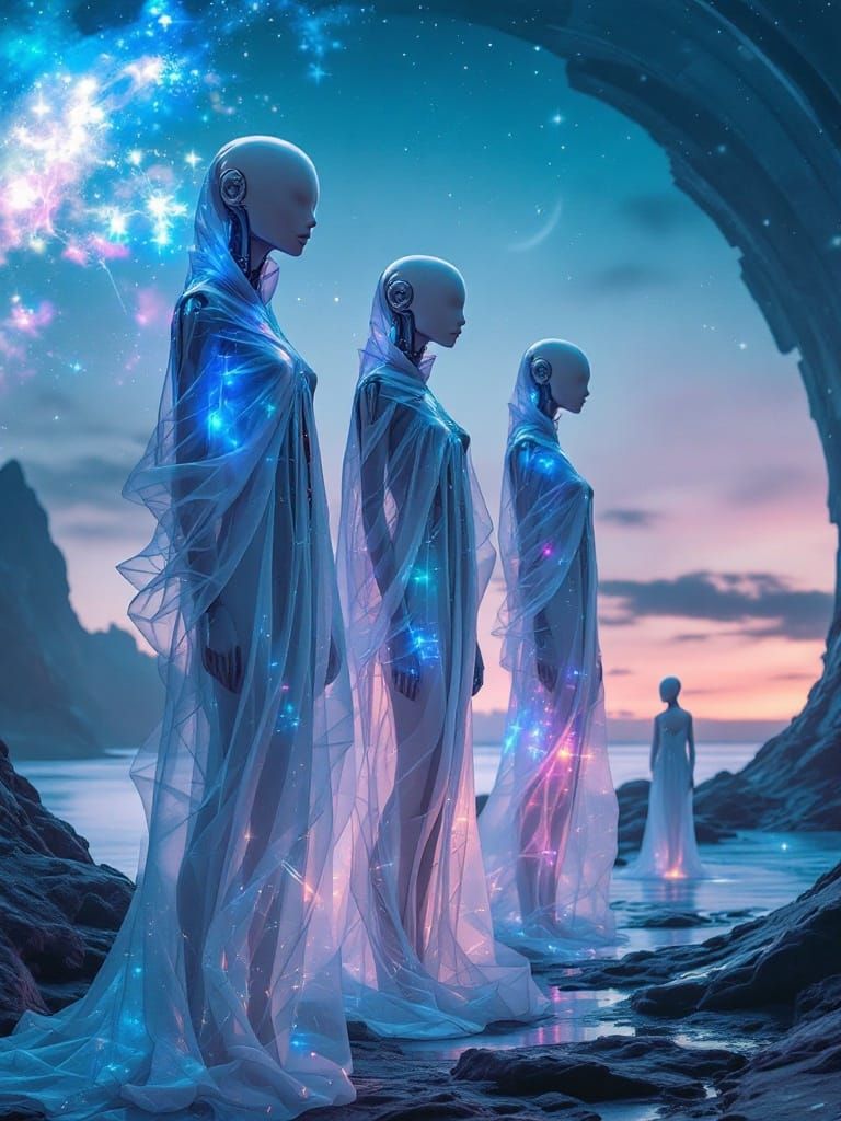 Androgynous Figures on Alien Coast: Giger Style