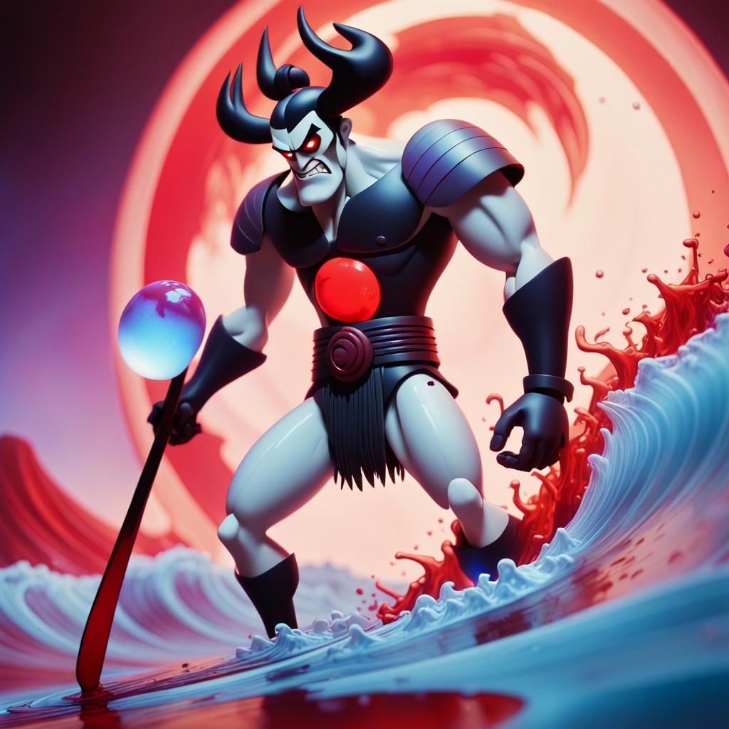 Samurai Jack Surfs Bloodstream in Vibrant Digital Art