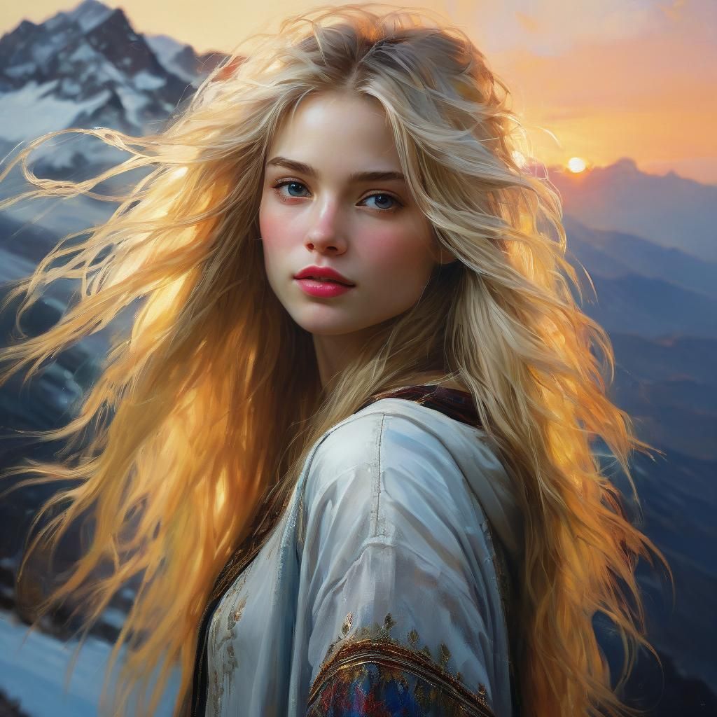 Sunset Portrait of Woman with Mountains