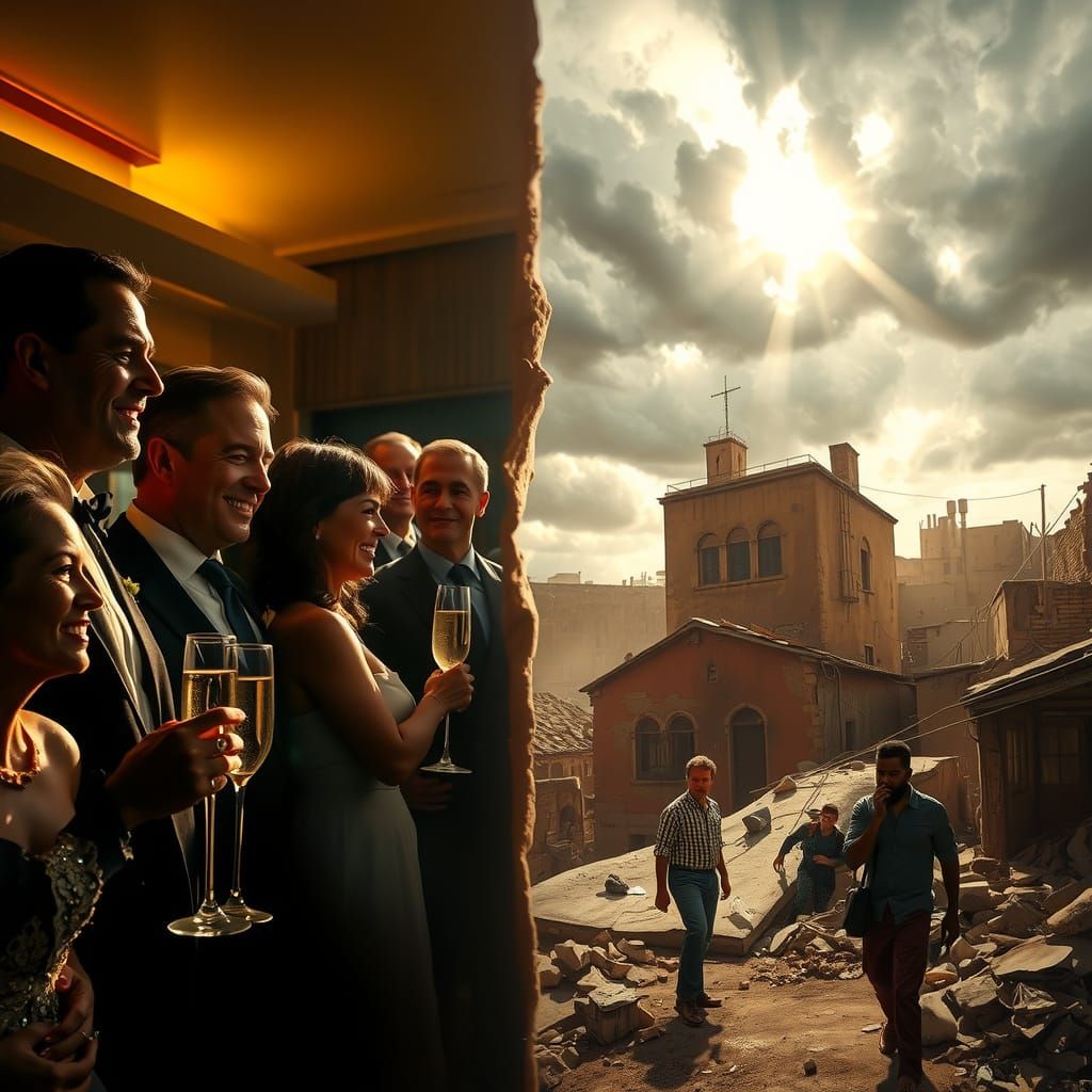 Surreal Split World Contrasting Wealth and Poverty