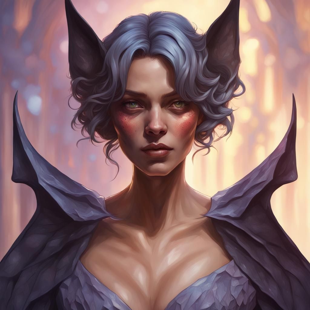 Woman's Bat Skin Portrait in Art Nouveau Style