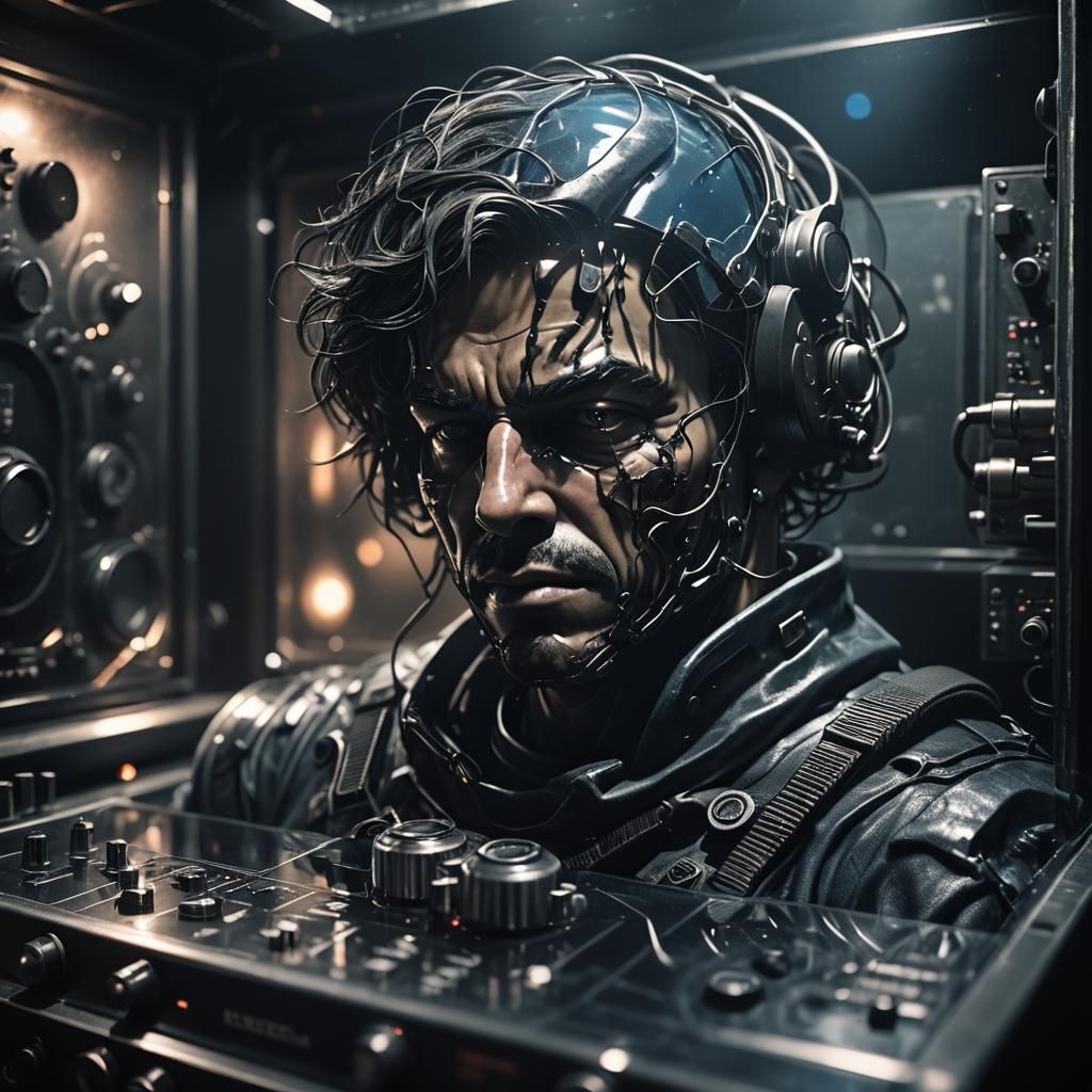 Surreal Dark Fantasy: Soldier Asleep in Glass Amplifier