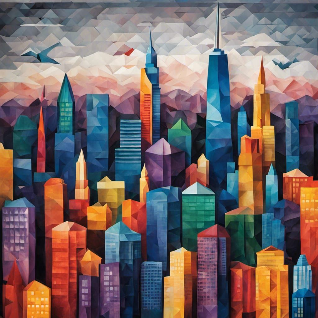 Origami New York City in Neo-Impressionist Style