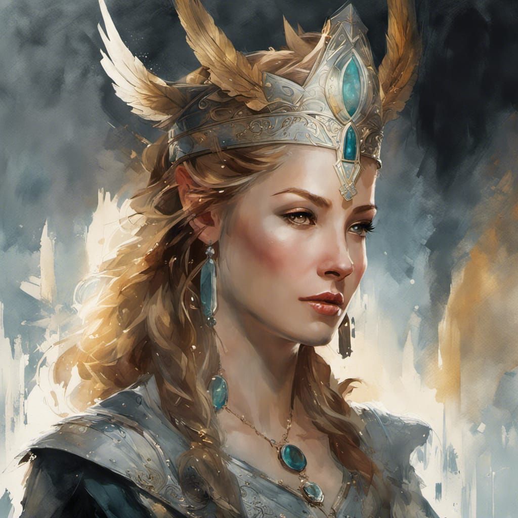 Goddess Sigyn Portrait in Watercolor Style