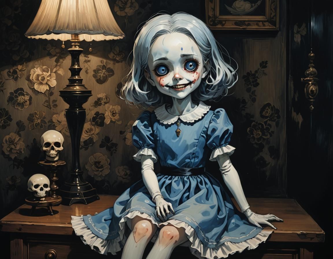 Sinister Anime Doll with Wide Smile