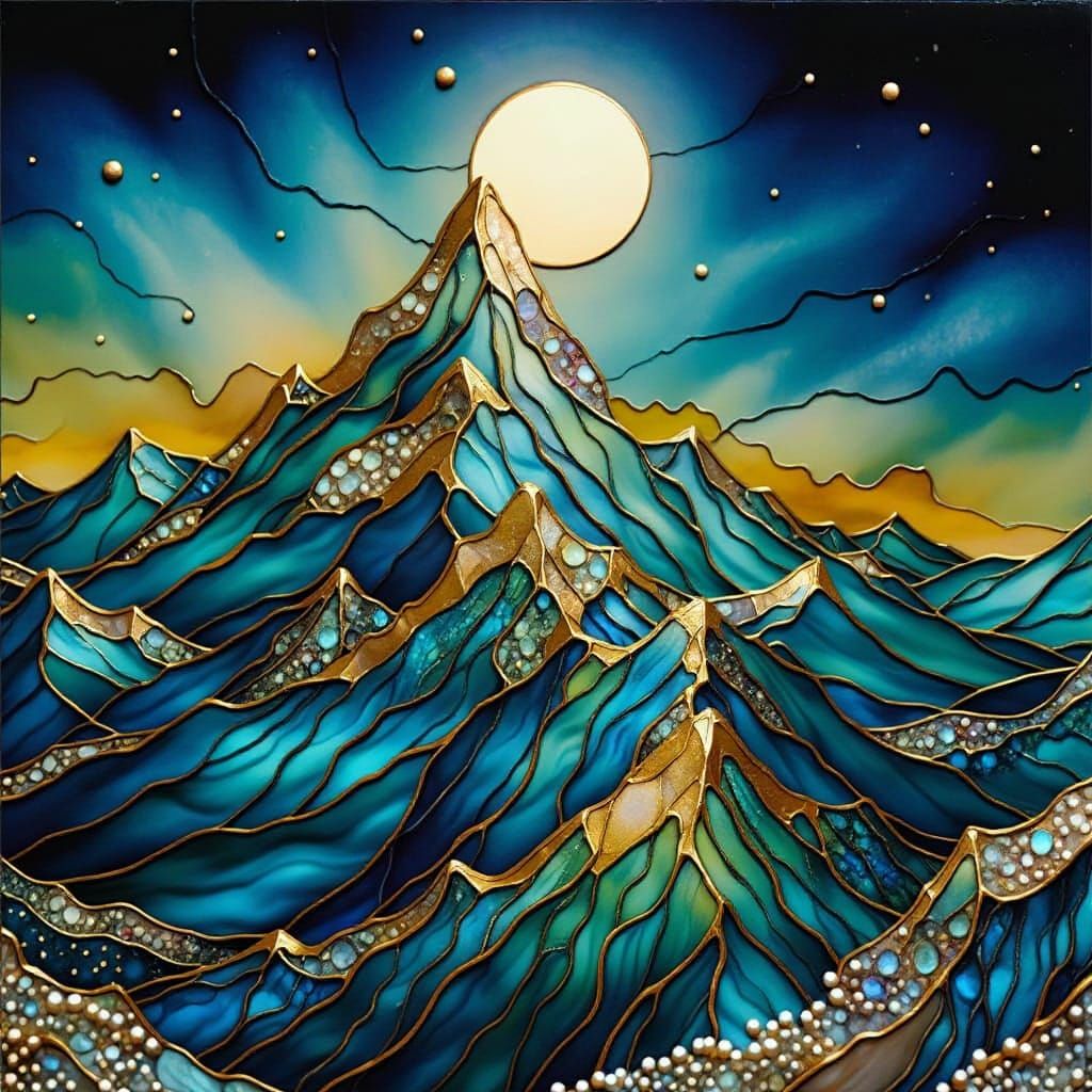 Moonlit Mountain in Alcohol Ink Stained Glass