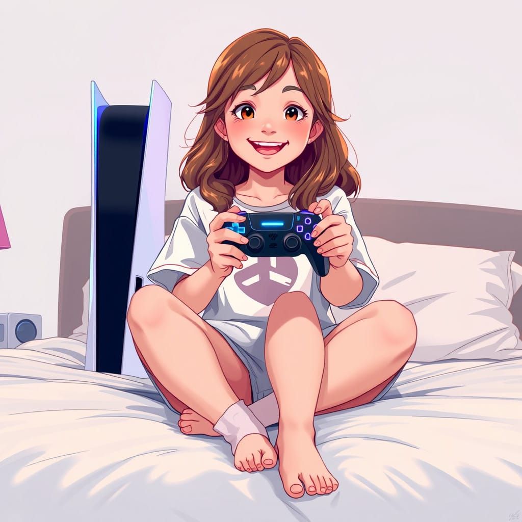 Youthful Gamer Girl in Relaxed Atmosphere, Inspired by Digit...