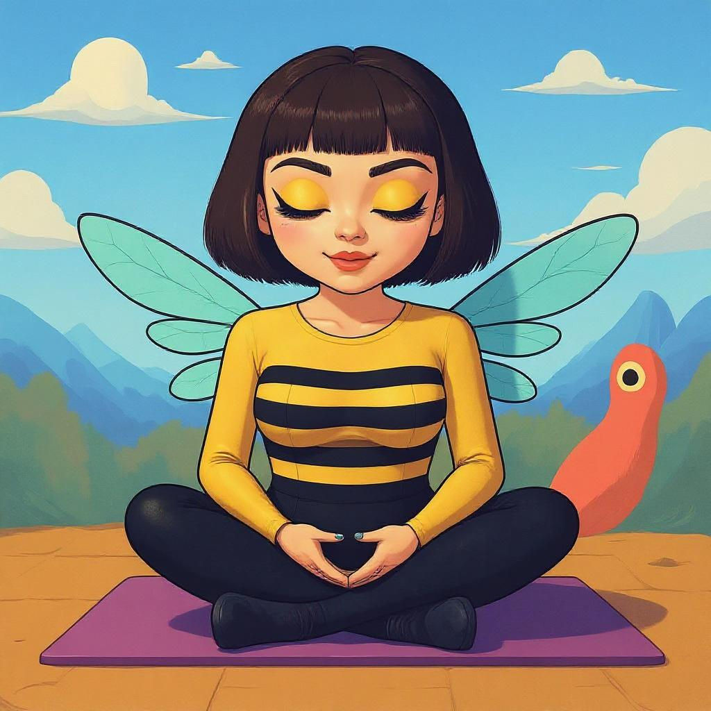 Sleepy Bee Cartoon in Yoga Class Dreamland