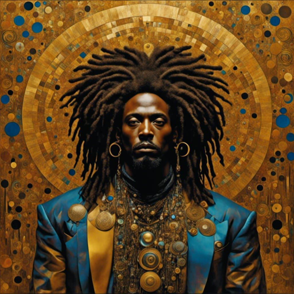 Golden Shimmer: African American Man in Psychedelic Art