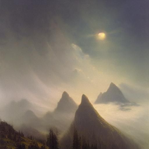 Majestic Mountains Rising Through Fog: A Luminist Oil Painti...