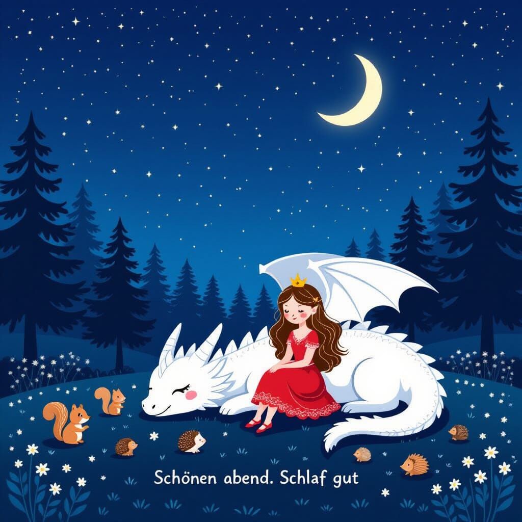 Fairy and White Dragon Under Starry Night Sky