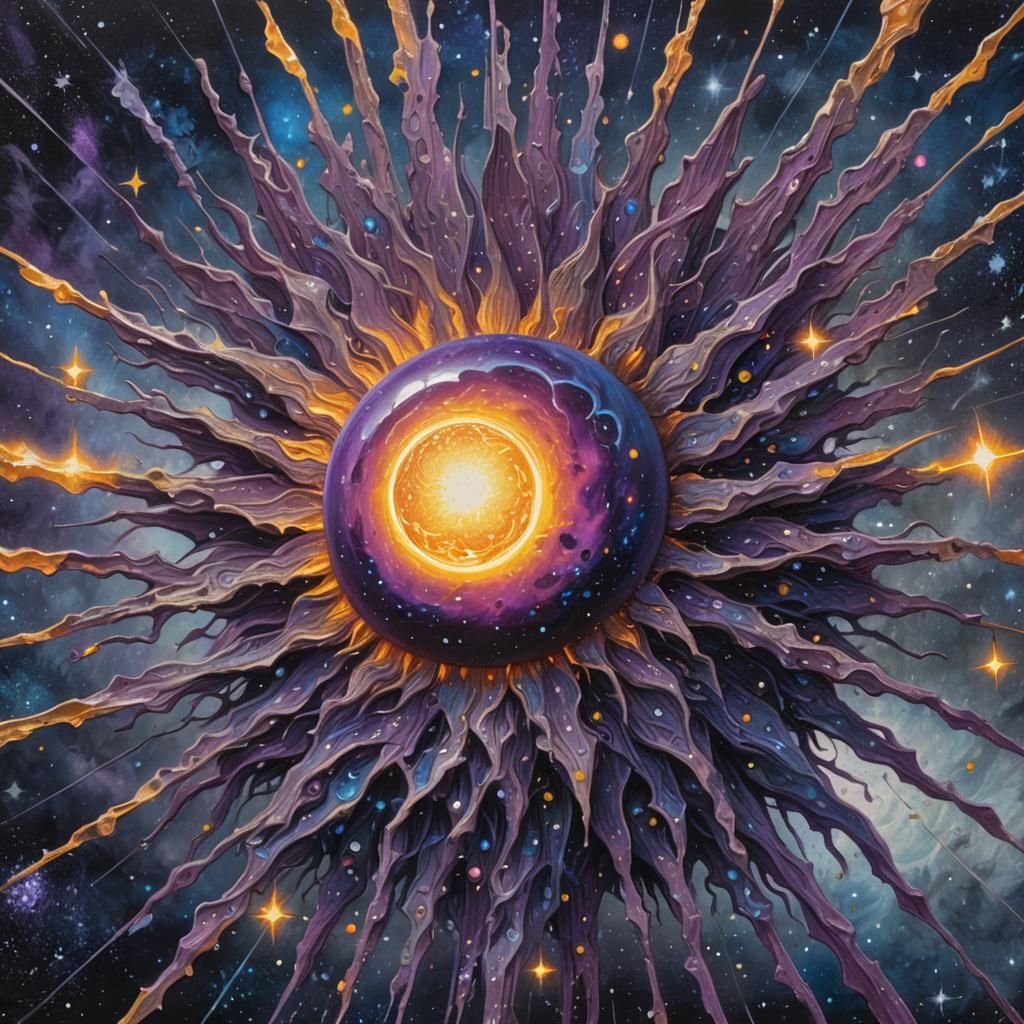 Exploding Sun in Purple Starry Space, Digital Art