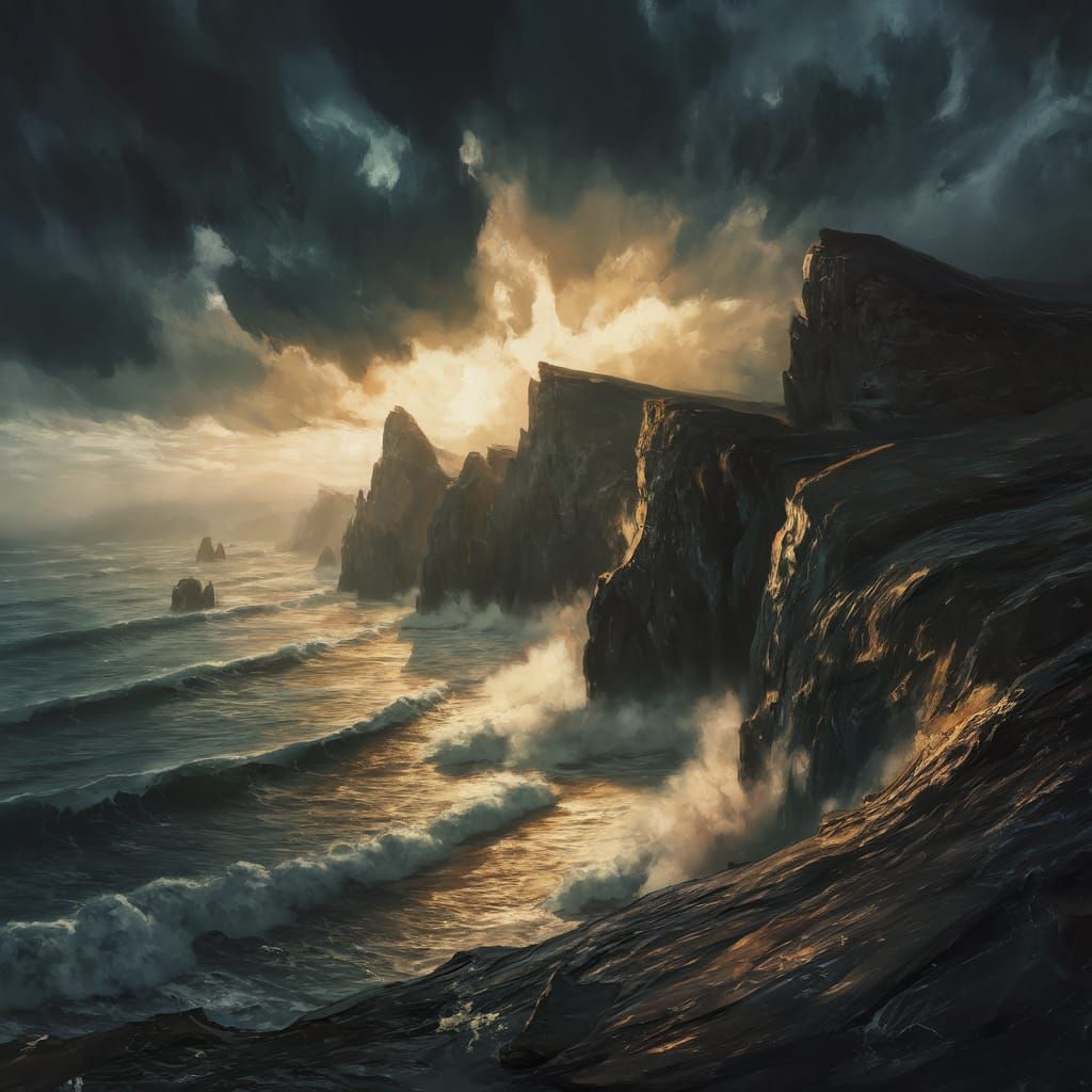 Turbulent Coastline in Expressive Brushstrokes