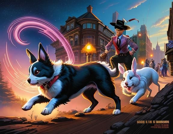 Dog Bunnies Chase Bunnydogs: Comic Book Art