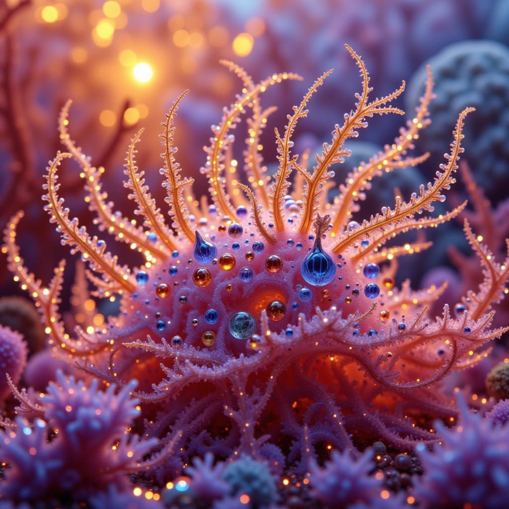 Frilly Nudibranch on Glass Corals at Sunrise