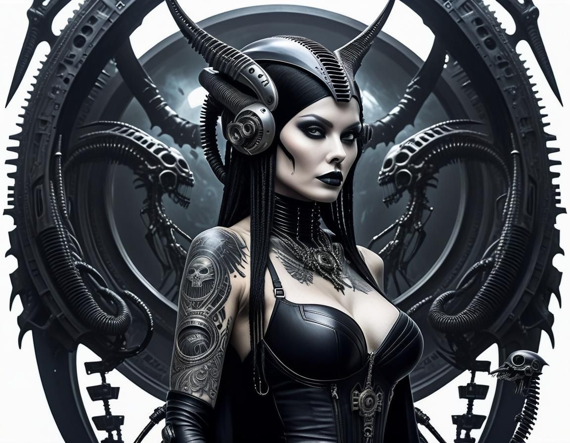 Gothic Xenomorph Girl with Biomechanical Tattoos
