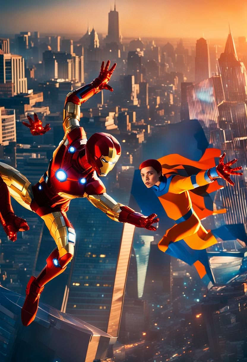 Avengers Assemble in Futuristic Cityscape: Cinematic Still