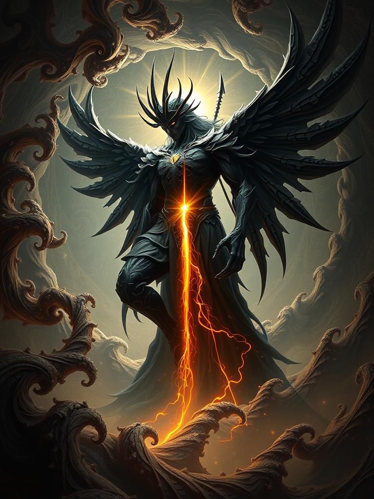 Majestic Entity Contemplating Fractal Patterns in Dark Futur...