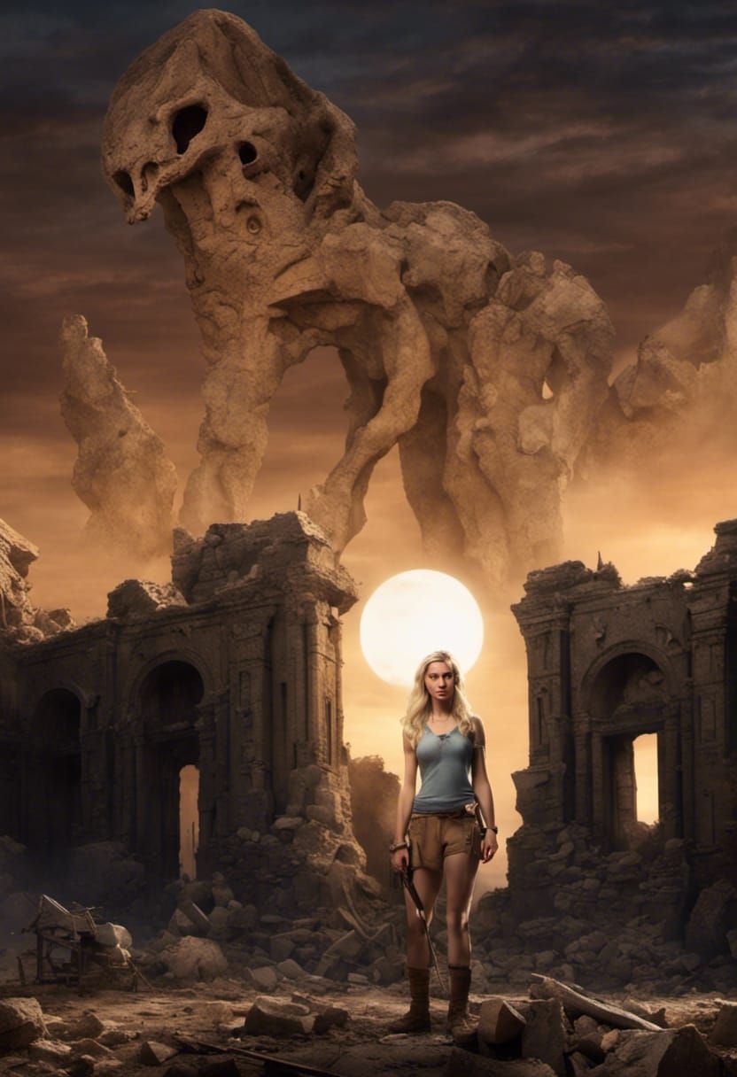 Giant Archeologist in Alien Ruins: Digital Matte Painting