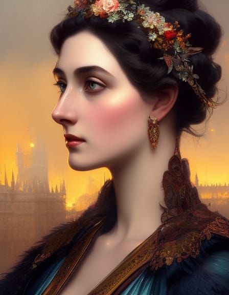 Victorian Woman Portrait in Art Nouveau Style