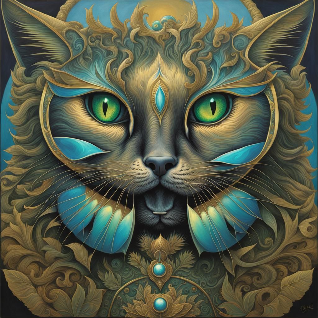 Iridescent Cat in Natural Setting, Hyperrealistic