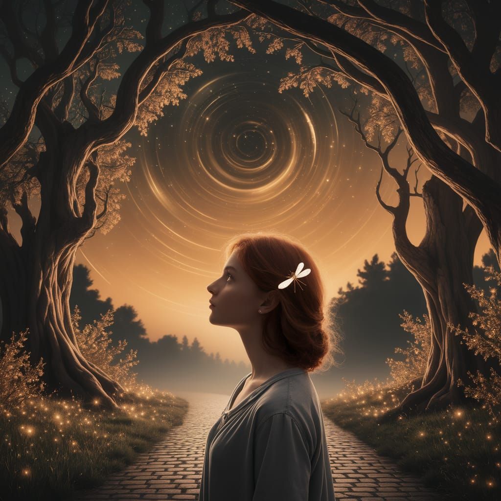 Enchanting Night: Woman and Firefly in Crewdson Style