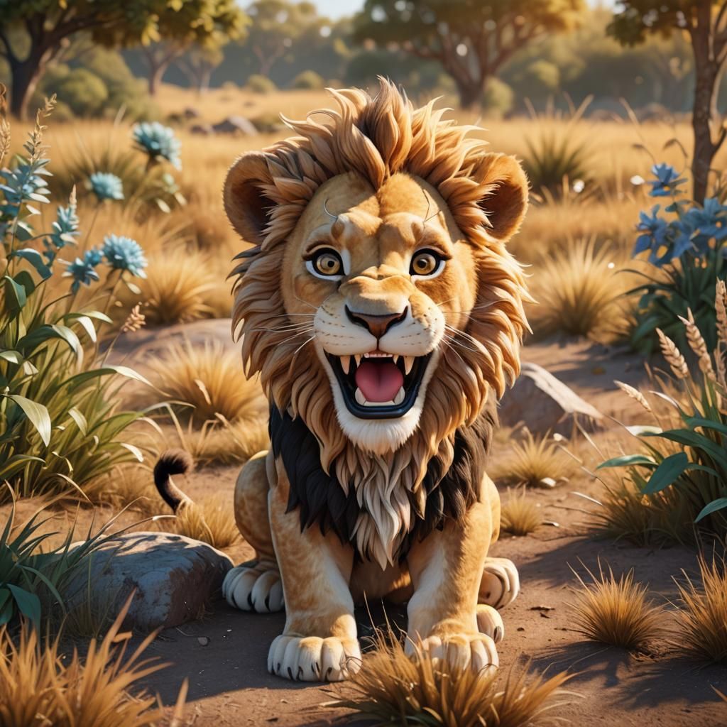 Cartoon Realistic 3D Chibi Lion Portrait