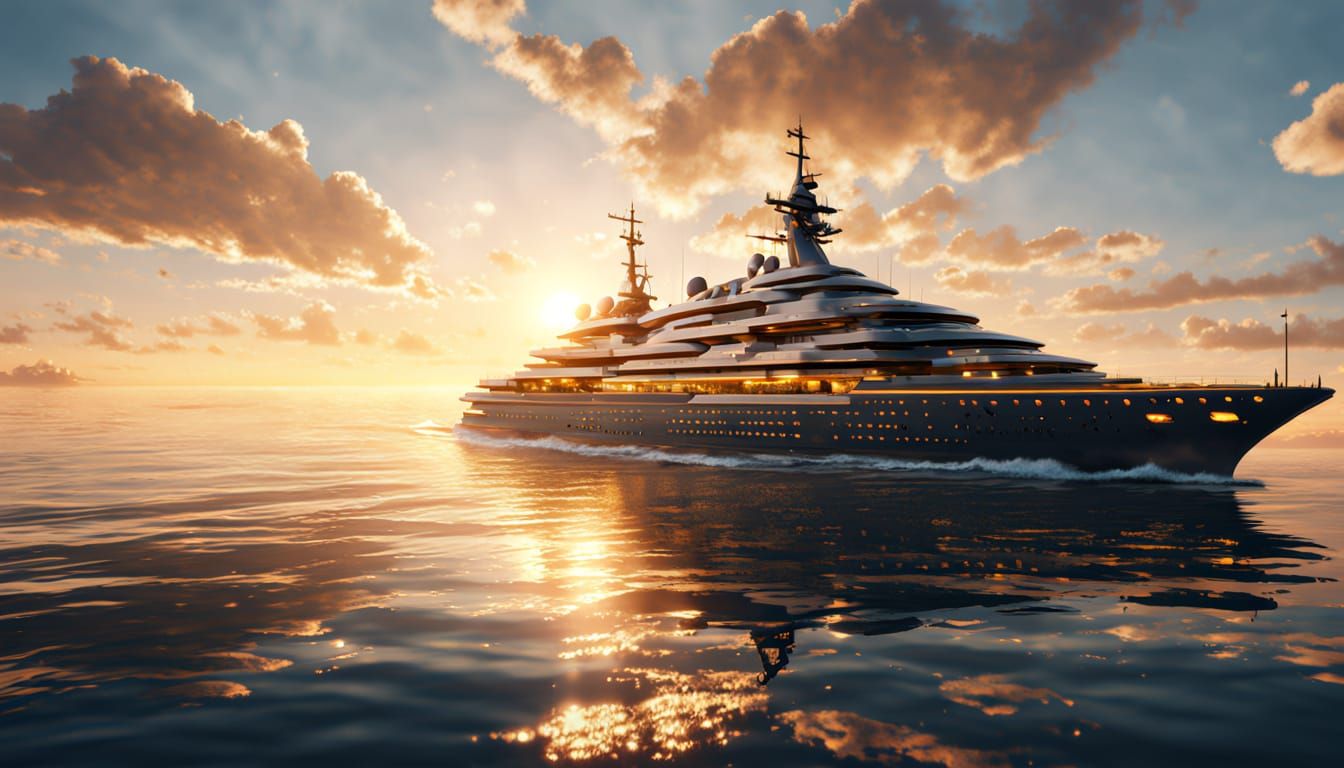 Star Cruiser Crossing Ocean in Hyper Realistic Style