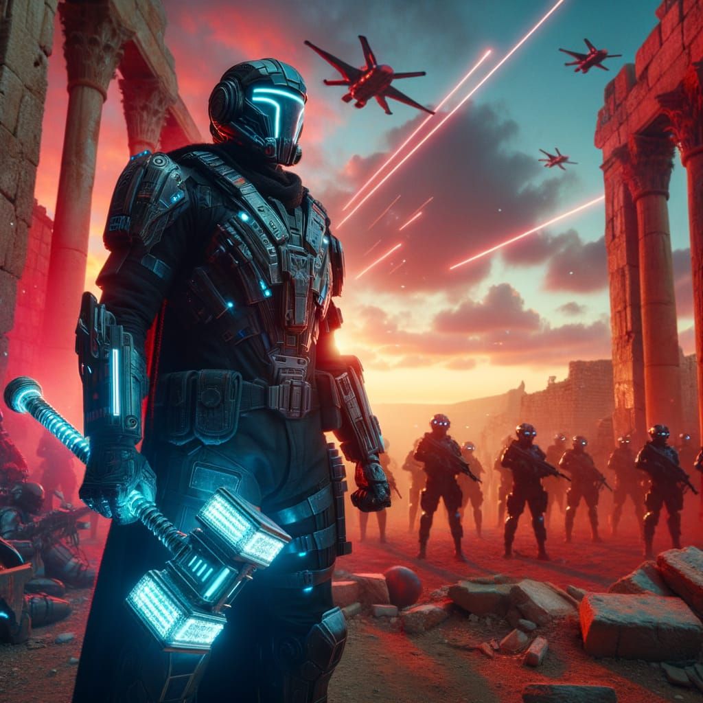 Futuristic Rebel Leader in Cyberpunk Jerusalem