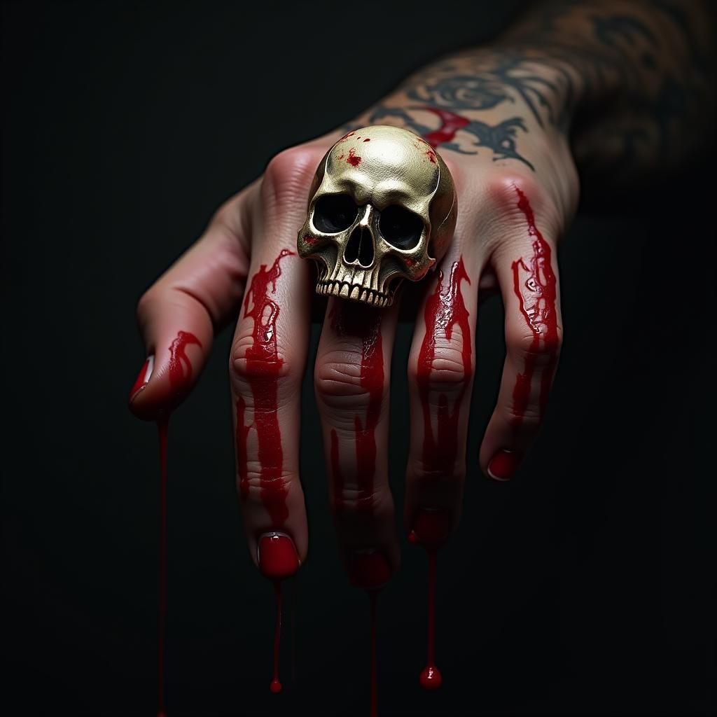 Severed Bloody Finger with Skull Ring