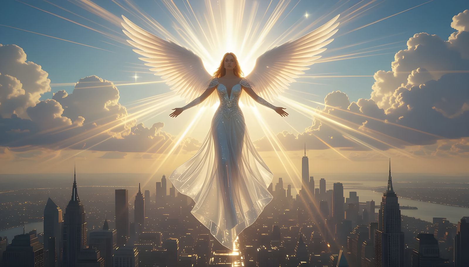 Angel Protecting City With Dazzling Light