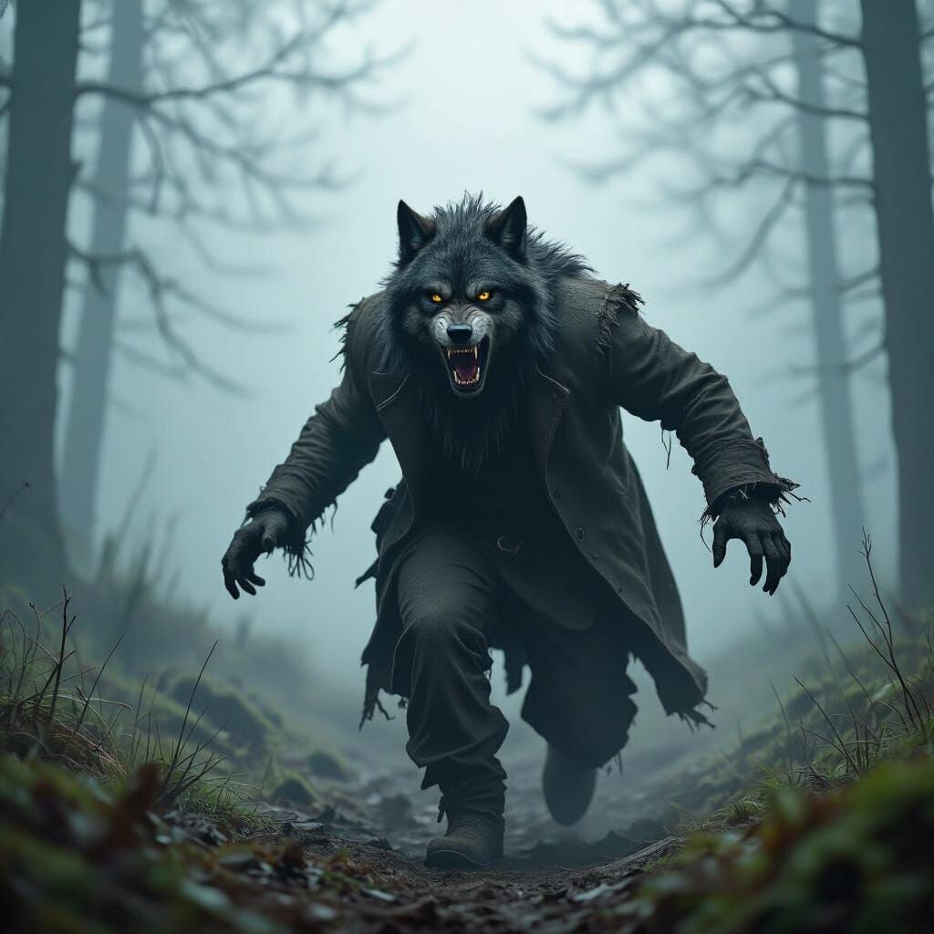 Cinematic Werewolf Howling in Misty Woods