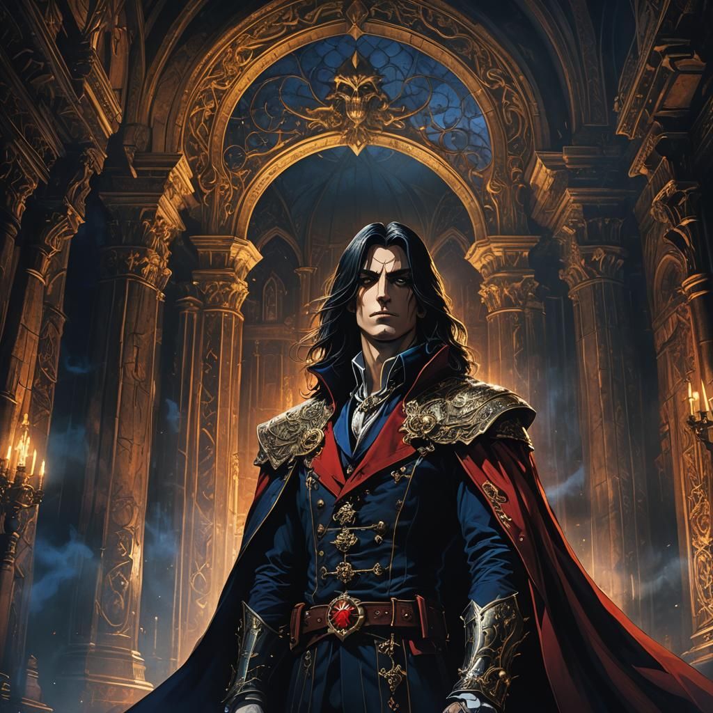 Alucard Portrait in Ornate Gothic Chamber